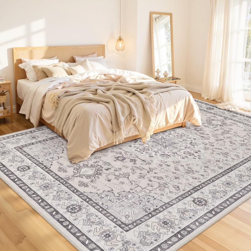 Area Rugs 9x12 Living Room: Bedroom Washable Carpet Beige & Grey - Image 2