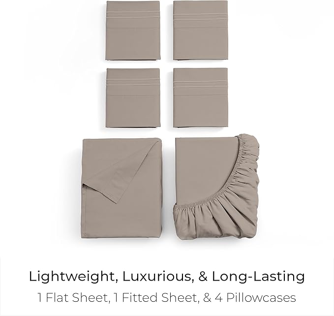 Mellanni Queen Sheet Set - 6-Piece Iconic Collection Bedding, (Including 4 Pillowcases), 21-Inch Extra Deep Pocket, Easy Care, Ultra Soft, Cooling Sheets, Brushed Microfiber - Tan