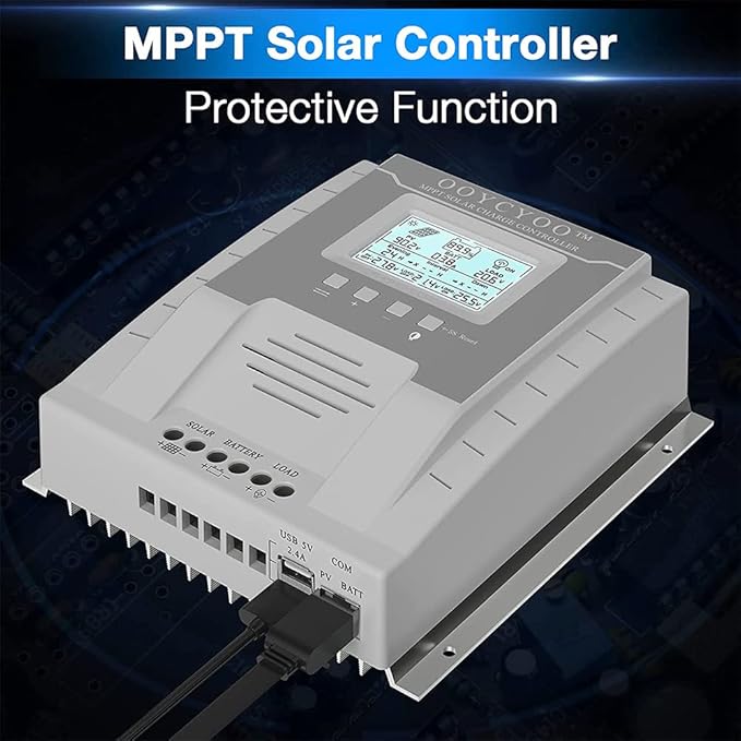 OOYCYOO MPPT Charge Controller 60 amp 12V/24V Auto, 60A Solar Panel Charge Regulator with Blacklight LCD Display Max 100V for Lead-Acid Sealed Gel AGM Flooded Lithium Battery
