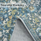 Washable 2x4 Entryway Area Rugs: Anti-Slip Thin Kitchen Carpet Indoor Light-Weight Doormat Ultra Soft Low Pile Nursery Room Rug Vintage Small Floor Mat for Hardwood Bedroom (2x4,Floral/Blue) - Image 3