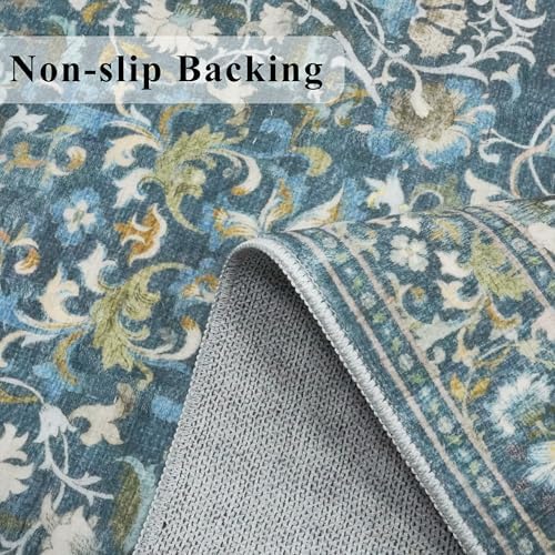 Washable Vintage 2x6 Bathroom Rugs: Soft Carpet with Non-Slip Backing for Hallway Entryway Kitchen Stain-Resistant Bedroom Floor Mat – Gifts for Newlyweds/Household Home Decor (2x6,Floral/Blue) - Image 4