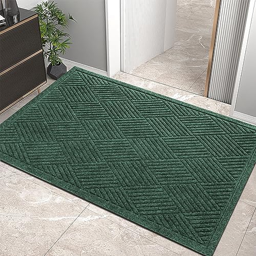HIYARD Sturdy Front Door Mat, Absorbent Muddy Dirt Resist Welcome Door Mats Outdoor Indoor, Stain and Fade Resistant, Non-Slip Rubber Backing Low Profile Doormat for Entryway, 36×24, Green by HIYARD