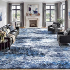 9x12 Area Rug for Living Room, Abstract Washable Large Rugs, Blue Gray by Lofus