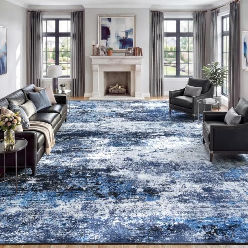9x12 Area Rug for Living Room, Abstract Washable Large Rugs, Blue Gray by Lofus