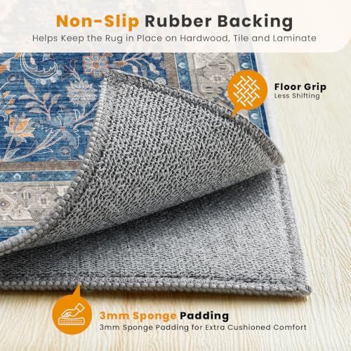 SameBed 8x10 Area Rug Living Room, Vintage Washable Carpet Blue - Image 6