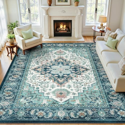 Lofus 9x12 Area Rugs for Living Room, Soft Boho Carpet Floral Green Beigee by Lofus