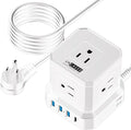 Uncaged Ergonomics Cube Power Strips w/Surge Protection, 10ft Extension Cord with Multiple Outlets, 5 AC Plugs, 3 USB (1C Port) Fast Charging Power Strip with USB Port, On/Off Switch Charging Station