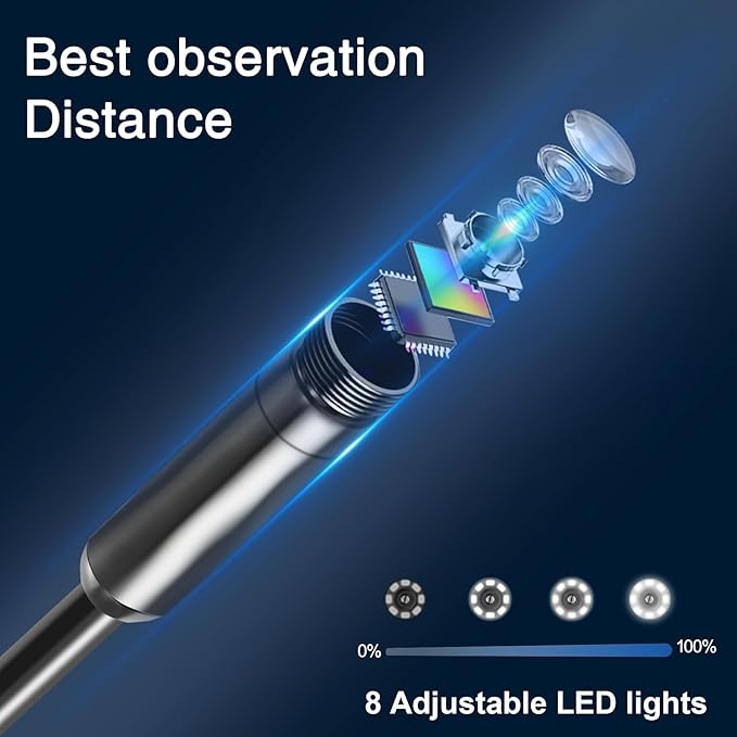Borescope Inspection Camera with Light – 4.3" Display, 16FT Semi-Rigid Cable, IP67 Waterproof Endoscope for Pipe, Engine & HVAC