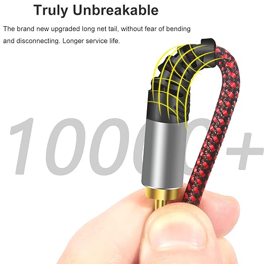 Tiierzon RCA Cable 12Ft,2Rca Male to 2-RCA Male Audio Stereo Subwoofer Cable [Hi-Fi Sound] Nylon-Braided Auxiliary Audio Cord for Home Theater, HDTV, Amplifiers, Hi-Fi Systems,Speakers and etc (12Ft)