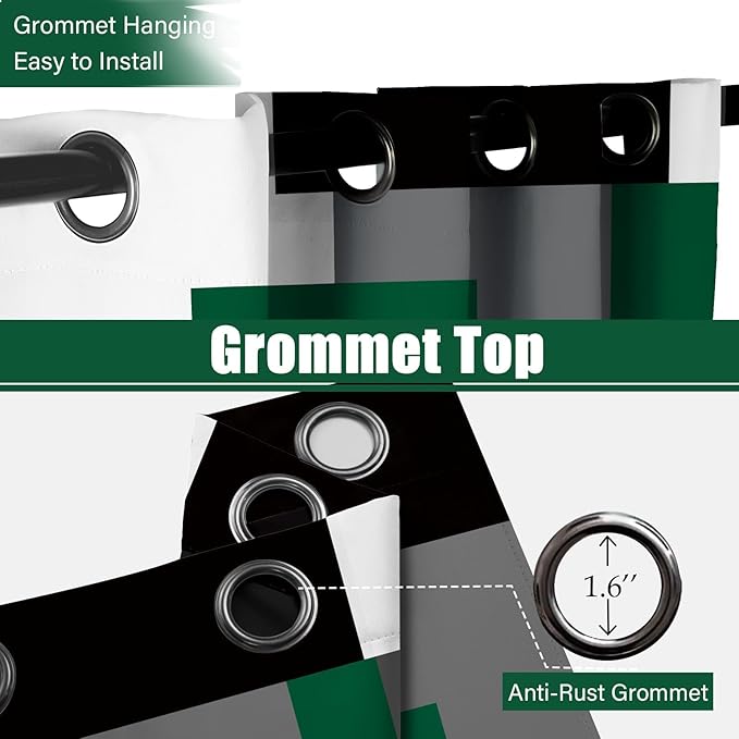 Green Blackout Curtains for Bedroom 96 inch Long 2 Panels Set Black Grey White Modern Abstract Geometric Black Out Curtains Insulated Room Darkening Window Drapes for Living Room, 52Wx96L
