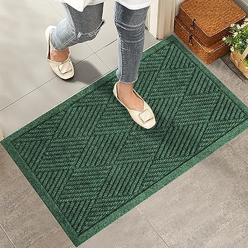 HIYARD Sturdy Front Door Mat, Absorbent Muddy Dirt Resist Welcome Door Mats Outdoor Indoor, Stain and Fade Resistant, Non-Slip Rubber Backing Low Profile Doormat for Entryway, 30×17, Green by HIYARD