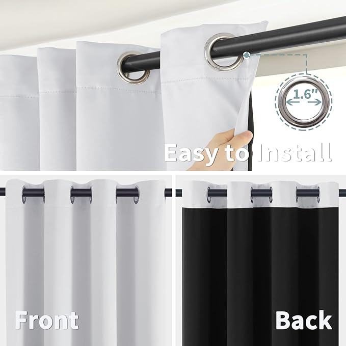BGment Greyish White 100% Blackout Curtains for Bedroom 63 Inch Length 2 Panels Set, Thermal Insulated Full Light Blocking Grommet Noise Cancelling Window Curtains for Nursery, 60 Inch Wide Each