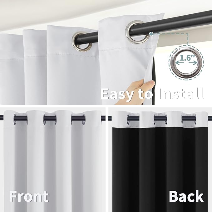BGment Greyish White 100% Blackout Curtains for Bedroom 69 Inch Length 2 Panels Set, Thermal Insulated Full Light Blocking Grommet Noise Cancelling Window Curtains for Nursery, 55 Inch Wide Each