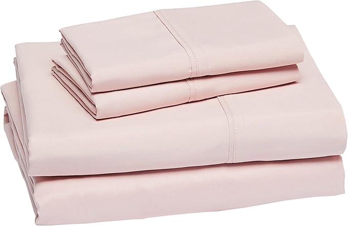 Amazon Basics Lightweight Super Soft Easy Care Breathable Microfiber 4-Piece Bed Sheet Set with 14-Inch Deep Pockets, King, Blush Pink, Solid