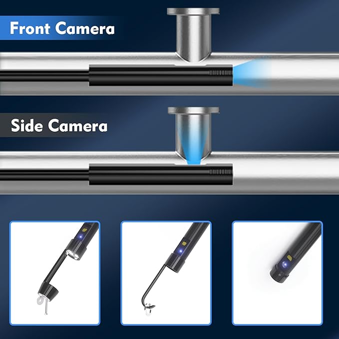 33FT Dual Lens Endoscope Camera with Light, 4.3" Borescope with Photo/Video(Built-in 32GB Card), IP67 Waterproof with 8 LED Lights, Semi-Rigid Snake Cable for Pipe, Engine & HVAC Inspection