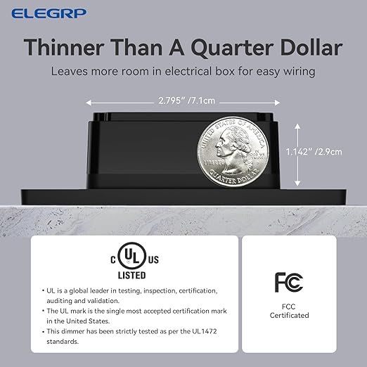 ELEGRP Dimmer Switch, Digital Dimmer Light Switch for LED Lights 150W, INC/HAL 450W, 3 Way LED Dimmer Switch, Needs Neutral Wire, Wall Plate Included, UL Listed, 10 Pack, Matte Black