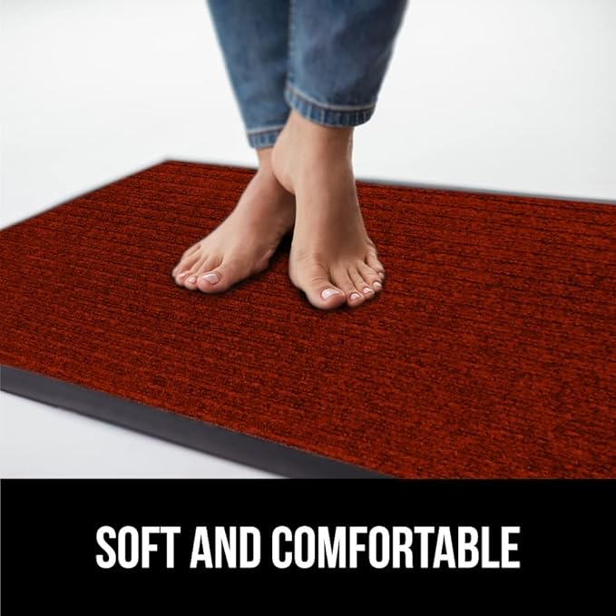 GORILLA GRIP Waterproof Traffic Guard Door Mat, 2 Pack Heavy Duty Entryway Mats, Strong Rubber Back Commercial Utility Rugs for Office Hallway, Garage Floor and Home, Low Profile Carpet, 35x23, Red