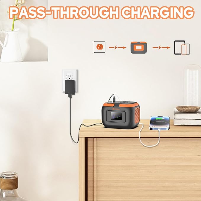 Portable Power Station with Foldable Solar Panel Charger 30W, 120W Camping Power Bank with AC Outlet, 110V Battery Pack for Laptop Smart Devices RV Outdoor Travel Hiking Fishing Power Outage Backup