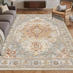 Washable Area Rug 3' x 5 ' Vintage Traditional Persian Mat - Foldable Distressed Non-Slip Machine Washable Carpet for Living Room Bedroom Kitchen Home Decor - Dove Gray and Coral by Unknown