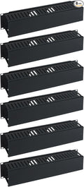 ICC 2U Finger Duct Cable Manager Panel with Cover, Plastic with Metal Back Frame, 3" Depth, Horizontal Cable Management, Rackmount for 19” Network Racks, Black, 6-Pack