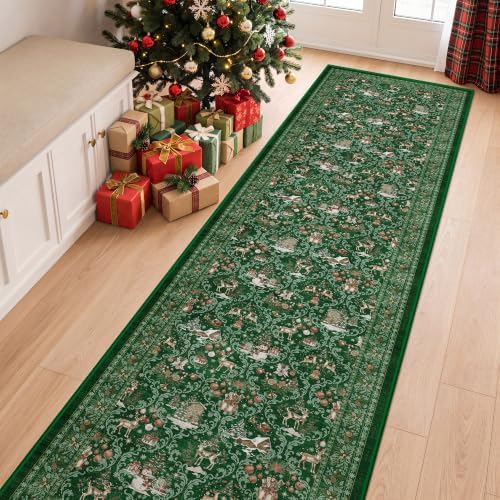 2x8 Christmas Runner Rug for Hallway,Washable Kitchen Rug,Green - Image 5