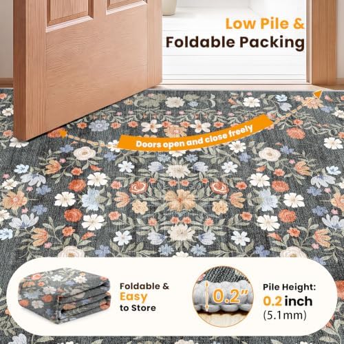 SameBed 3x5 Area Rug Living Room, Vintage Washable Carpet Carbon Gray - Image 7