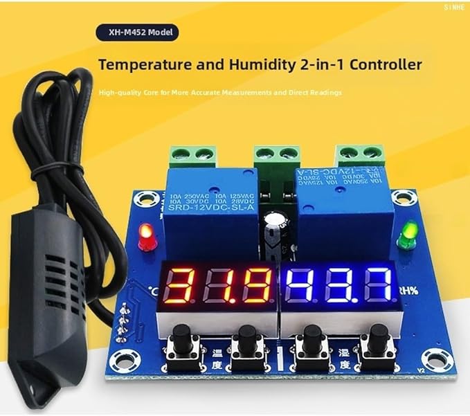 XH M452 Digital Temperature Humidity Control Module with Dual Relay Output and Integrated Detection Probe for Fast Response Environmental Monitoring