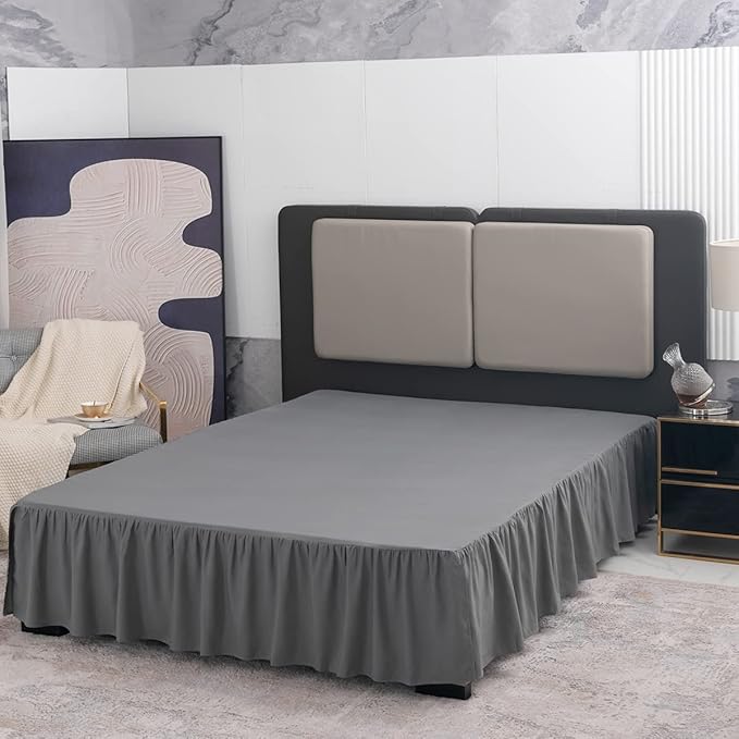 Grey Bed Skirt Twin Size Ruffled Bed Skirt with Split Corners, 14 Inch Drop Dust Ruffle Bed Skirts with Platform, Grey