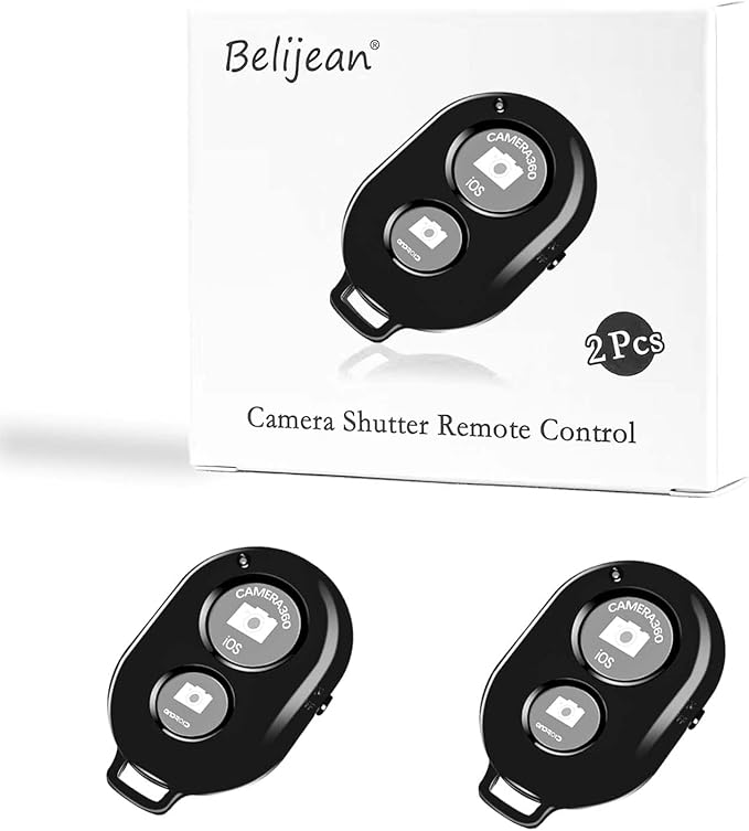 Belijean Bluetooth Remote - Compatible with All iPhone, iPad & Tablets - 2 Pack Bluetooth Clicker for Photos & Videos
