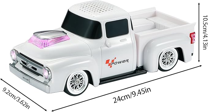 WSTER WS-538 Retro Pickup Truck Bluetooth Replica Speaker – Portable Wireless Car Model Speaker with FM, TWS, LED Party Lights, USB/TF Playback, Built-in Microphone, Type-C, Surprise Gift(White)