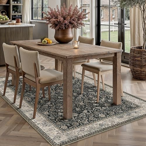 HUGEAR 3x5 Black Beige Vintage Floral Washable Area Rug for Entryway - Image 3