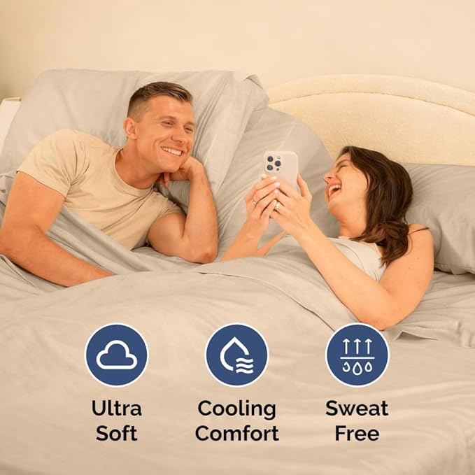 Split Head King Sheet Set – 4 Piece Flex Split Top King Sheets for Adjustable Beds - Fits 14” to 16" Mattress w/ Deep Pockets - Ultra-Soft, Breathable & Cooling - Luxury Bedding & Wrinkle Free - Cream