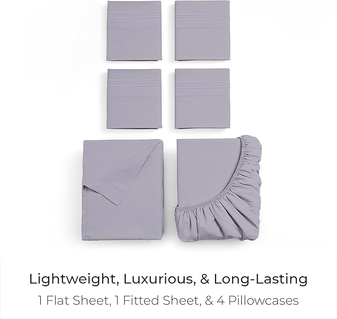 Mellanni Queen Sheet Set - 6-Piece Iconic Collection Bedding, (Including 4 Pillowcases), 21-Inch Extra Deep Pocket, Easy Care, Ultra Soft, Cooling Sheets, Brushed Microfiber - Lavender