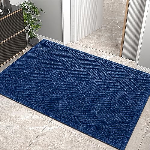 HIYARD Sturdy Front Door Mat, Absorbent Muddy Dirt Resist Welcome Door Mats Outdoor Indoor, Stain and Fade Resistant, Non-Slip Rubber Backing Low Profile Doormat for Entryway, 36×24, Blue by HIYARD
