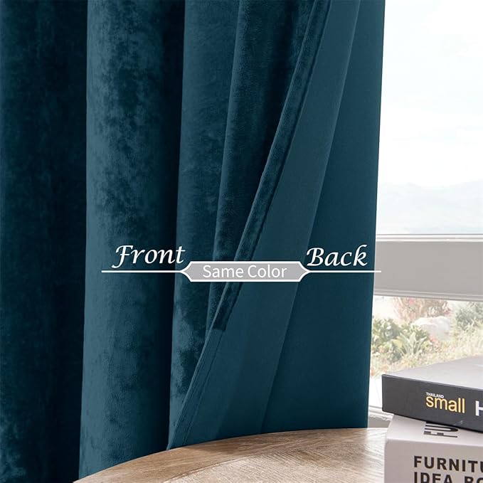 SMILETIME Tranquil Blue Crushed Velvet Curtains 52x90 inch Luxurious Thermal Insulated Soundproof Drapes for Living Room Bedroom Office Soft and Durable Light-Filtering Window Treatments, 2 Panels