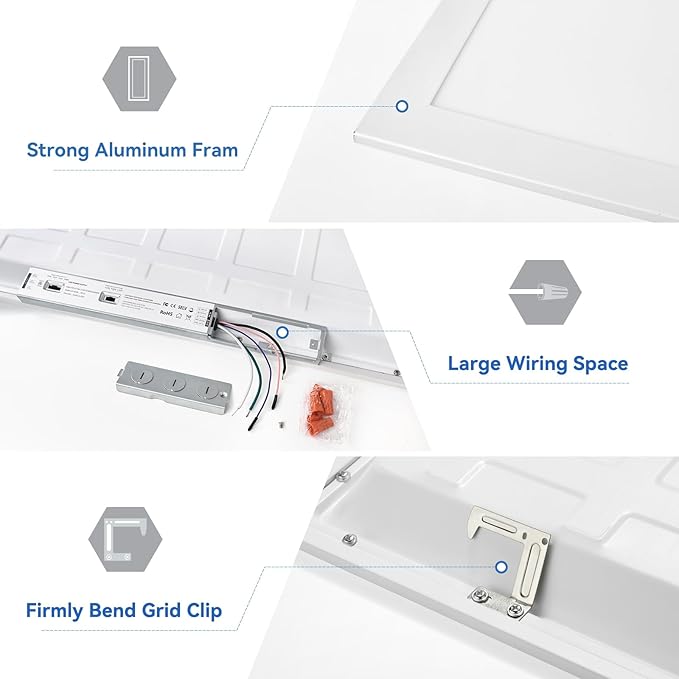 CycevSun 36-Pack 2x4 LED Flat Panel Light - Drop Ceiling, 40/50/60W Selectable, Up to 6600LM, 4CCT 3000K/4000K/5000K/6000K, 0-10V Dimmable, 100-277V, ETL Listed, 5-Year Service