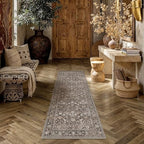 HUGEAR 2x6 Coffee Brown Vintage Floral Washable Runner Rug for Hallway by HUGEAR