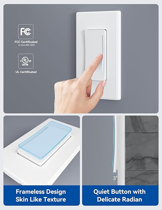 ELEGRP Smart Dimmer Light Switch DTR10, Single Pole Setup, 2.4GHz Wi-Fi Touch Dimmer Compatible with Alexa and Google Assistant, Needs Neutral Wire, No Hub Required, UL&FCC Listed, White, 10 Pack