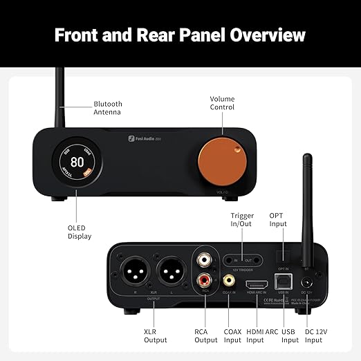 Fosi Audio ZD3 Desktop DAC Preamp, Fully Balanced Digital to Analog Audio Converter with ES9039Q2M for Home Stereo Amplifier, Bluetooth/USB/Optical/Coax/TV HDMI ARC Input, XLR/RCA Output with Remote