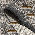 Washable Area Rug 5' x 7' Vintage Traditional Persian Mat - Foldable Distressed Non-Slip Machine Washable Carpet for Living Room Bedroom Kitchen Home Decor - Ebony and Taupe - Image 6