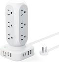TenTrend 65W Fast Charging Station, Flat Plug Power Strip Tower with 12 AC Outlets & 8 USB Ports (2 PD USB-C Ports), 10FT Extension Cord, Compatible for MacBook Pro, iPhone Series.