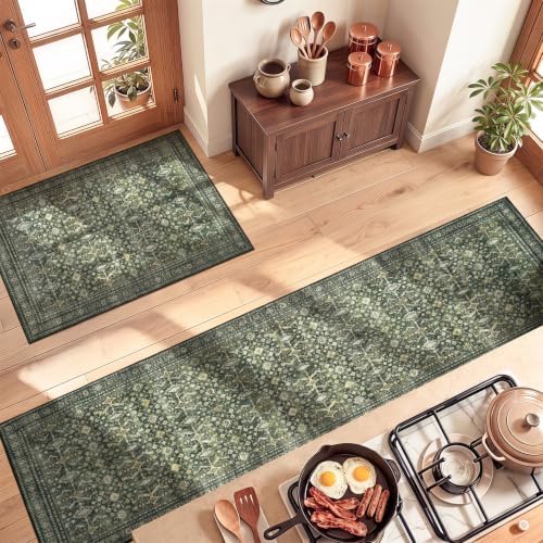 2 Pieces Kitchen Rug Set,Washable Non-Slip Floor Mats Runners (2'X3'+2'X8'） by Lofus