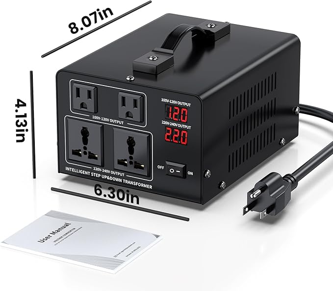 2000W Voltage Converter Transformer Step Up 110V/120V to220V/240V or Step Down 220V to 110V AC Power Converte, Circuit Breaker Protection, 2 US sockets, 2 Universal sockets, LCD Display