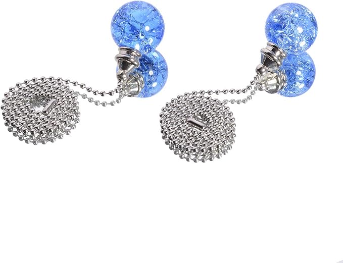 LONGSHENG - SINCE 2001 - 2PCS Light Blue Pull Chain Crystal Glass Ice Cracked Ball Pull Chain for Ceiling Fan Light Decoratio 50cm Extension Chain