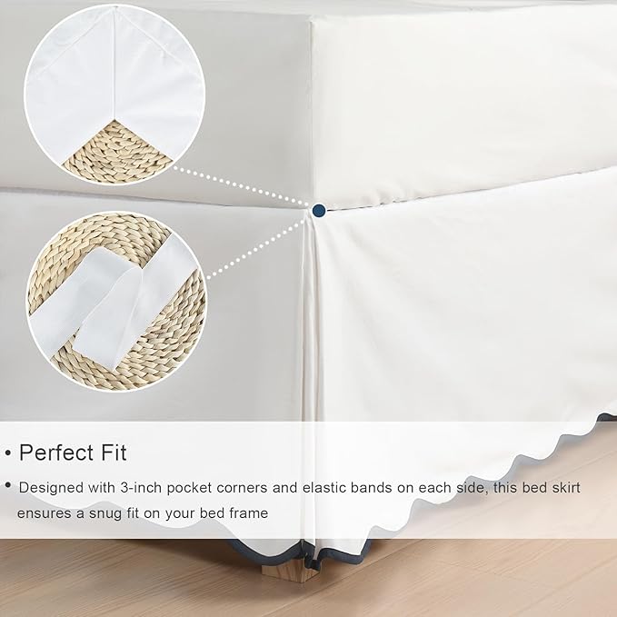 HIG Off White Chic King Bed Skirt - Easy Fit Scallop Edge Pleated Bedskirts, 14 Inch Drop Anti-Slip Dust Ruffle, Thick Fabric for Enhanced Privacy, Pre-Washed for Long-Lasting Use(N60022)