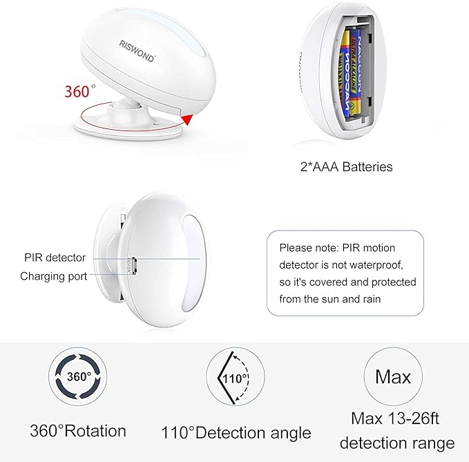 Wireless Motion Sensor Door Chime: Business Entry Doorbell Indoor Motion Detector Alarm Buzzer Store Entrance Alert Bell (1000Ft Range, 32 Tunes, 5 Level Volume) 1 sensors 2 Receiver