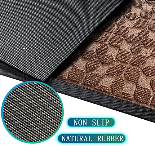 Bulijojo Sturdy Front Entrance Doormats,Durable Heavy Duty Welcome Mat,Thick Absorbent Natural Rubber Non Slip Mat,Easy Clean Entryway Mat Geometric Brown 23"x35" - Image 2