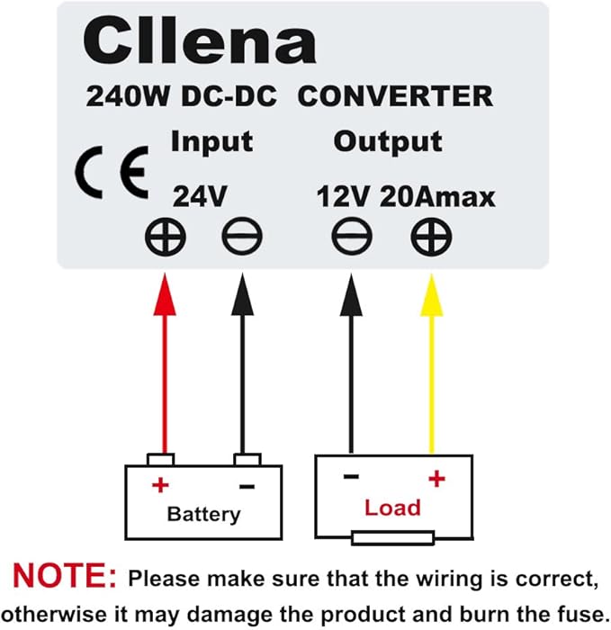 Cllena DC 24v to 12v Converter 20A 240W Regulator Voltage Reducer Power Supply Buck Transformer for Golf Cart