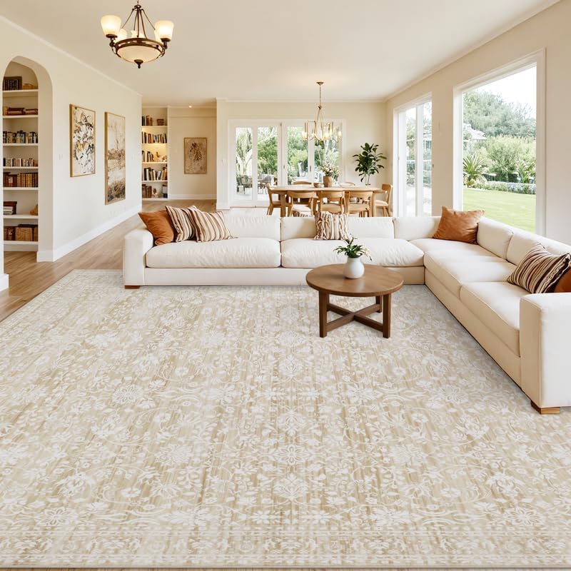 10x14 Area Rugs Living Room: Bedroom Washable Carpet Natural Beige by Luxturiy