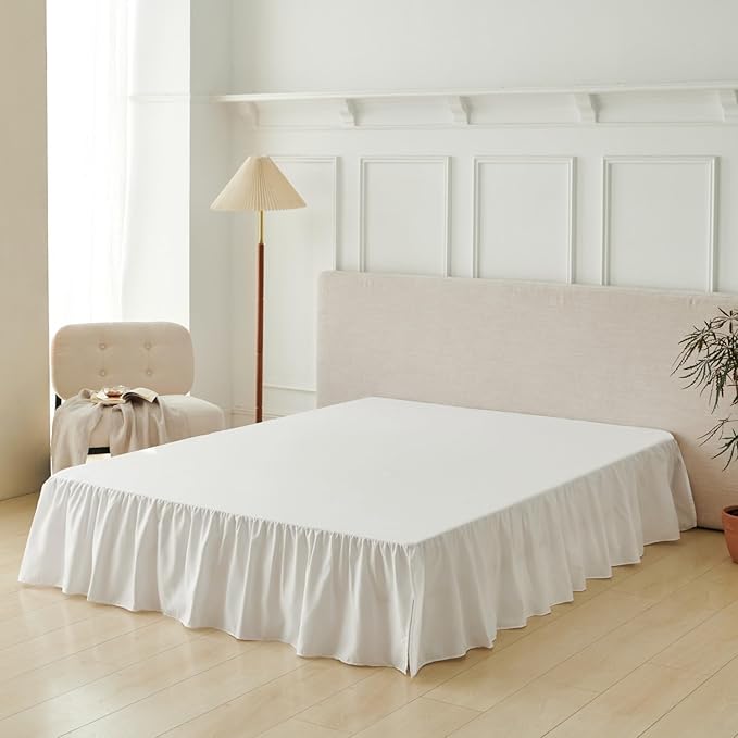Bed Skirt Queen Size Ruffled Bed Skirt with Split Corners, Queen Bed Skirts 22 Inch Drop with Platform, White, 22'' Queen